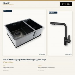 Crauf Stella 4563 PVD Füme 63×45 cm Evye + Attivo Pure 4065 Dark Graphite (Füme) Batarya | 2 Parça Soft Pure