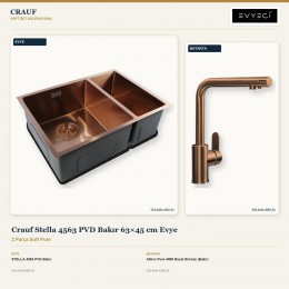 Crauf Stella 4563 PVD Bakır 63×45 cm Evye + Attivo Pure 4065 Royal Bronze (Bakır) Batarya | 2 Parça Soft Pure