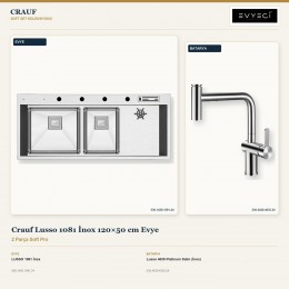 Crauf Lusso 1081 İnox 120×50 cm Evye + Lusso 4035 Platinum Satin (İnox) Batarya | 2 Parça Soft Pro