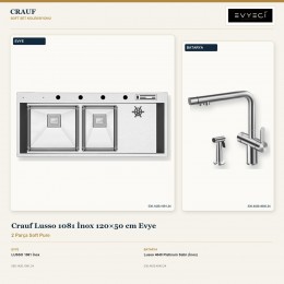 Crauf Lusso 1081 İnox 120×50 cm Evye + Lusso 4040 Platinum Satin (İnox) Batarya | 2 Parça Soft Pure
