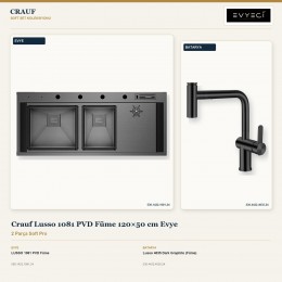 Crauf Lusso 1081 PVD Füme 120×50 cm Evye + Lusso 4035 Dark Graphite (Füme) Batarya | 2 Parça Soft Pro