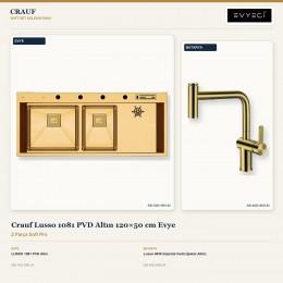 Crauf Lusso 1081 PVD Altın 120×50 cm Evye + Lusso 4035 Imperial Gold (İpeksi Altın) Batarya | 2 Parça Soft Pro