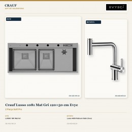 Crauf Lusso 1081 Mat Gri 120×50 cm Evye + Lusso 4035 Platinum Satin (İnox) Batarya | 2 Parça Soft Pro