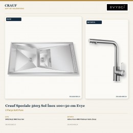 Crauf Speciale 5603 Sol İnox 100×50 cm Evye + Attivo Pure 4065 Platinum Satin (İnox) Batarya | 2 Parça Soft Pure