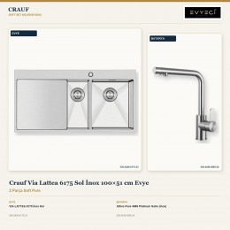 Crauf Via Lattea 6175 Sol İnox 100×51 cm Evye + Attivo Pure 4065 Platinum Satin (İnox) Batarya | 2 Parça Soft Pure
