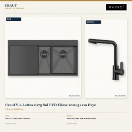 Crauf Via Lattea 6175 Sol PVD Füme 100×51 cm Evye + Attivo Pure 4065 Dark Graphite (Füme) Batarya | 2 Parça Soft Pure
