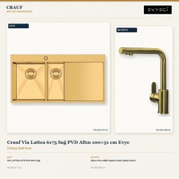 Crauf Via Lattea 6175 Sağ PVD Altın 100×51 cm Evye + Attivo Pure 4065 Imperial Gold (İpeksi Altın) Batarya | 2 Parça Soft Pure