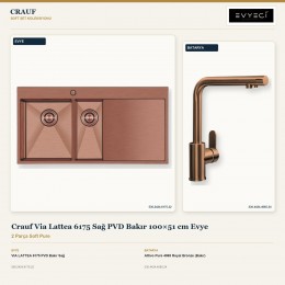 Crauf Via Lattea 6175 Sağ PVD Bakır 100×51 cm Evye + Attivo Pure 4065 Royal Bronze (Bakır) Batarya | 2 Parça Soft Pure