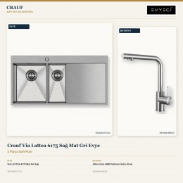 Crauf Via Lattea 6175 Sağ Mat Gri Evye + Attivo Pure 4065 Platinum Satin (İnox) Batarya | 2 Parça Soft Pure