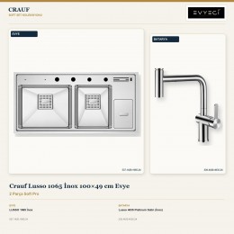 Crauf Lusso 1065 İnox 100×49 cm Evye + Lusso 4035 Platinum Satin (İnox) Batarya | 2 Parça Soft Pro