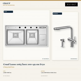 Crauf Lusso 1065 İnox 100×49 cm Evye + Lusso 4040 Platinum Satin (İnox) Batarya | 2 Parça Soft Pure