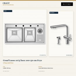 Crauf Lusso 1075 İnox 100×50 cm Evye + Lusso 4040 Platinum Satin (İnox) Batarya | 2 Parça Soft Pure