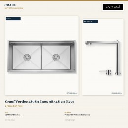 Crauf Vertice 4898A İnox 98×48 cm Evye + Vertice 4055 Platinum Satin (İnox) Batarya | 2 Parça Soft Pure