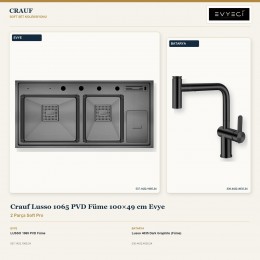 Crauf Lusso 1065 PVD Füme 100×49 cm Evye + Lusso 4035 Dark Graphite (Füme) Batarya | 2 Parça Soft Pro