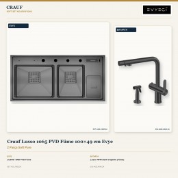 Crauf Lusso 1065 PVD Füme 100×49 cm Evye + Lusso 4040 Dark Graphite (Füme) Batarya | 2 Parça Soft Pure