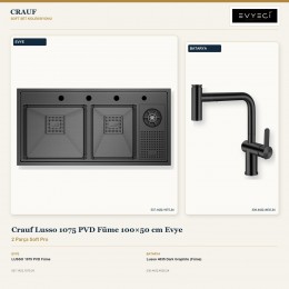 Crauf Lusso 1075 PVD Füme 100×50 cm Evye + Lusso 4035 Dark Graphite (Füme) Batarya | 2 Parça Soft Pro