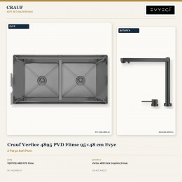 Crauf Vertice 4895 PVD Füme 95×48 cm Evye + Vertice 4055 Dark Graphite (Füme) Batarya | 2 Parça Soft Pure
