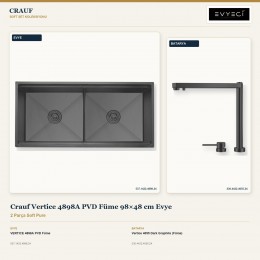 Crauf Vertice 4898A PVD Füme 98×48 cm Evye + Vertice 4055 Dark Graphite (Füme) Batarya | 2 Parça Soft Pure