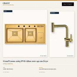 Crauf Lusso 1065 PVD Altın 100×49 cm Evye + Lusso 4035 Imperial Gold (İpeksi Altın) Batarya | 2 Parça Soft Pro