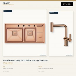Crauf Lusso 1065 PVD Bakır 100×49 cm Evye + Lusso 4035 Royal Bronze (Bakır) Batarya | 2 Parça Soft Pro