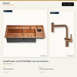 Crauf Lusso 1075 PVD Bakır 100×50 cm Evye + Lusso 4035 Royal Bronze (Bakır) Batarya | 2 Parça Soft Pro