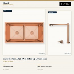 Crauf Vertice 4895 PVD Bakır 95×48 cm Evye + Vertice 4055 Royal Bronze (Bakır) Batarya | 2 Parça Soft Pure