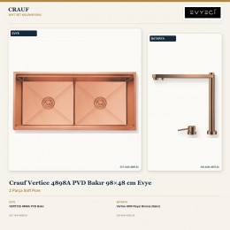Crauf Vertice 4898A PVD Bakır 98×48 cm Evye + Vertice 4055 Royal Bronze (Bakır) Batarya | 2 Parça Soft Pure
