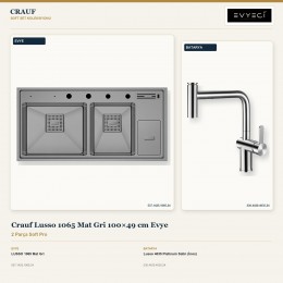 Crauf Lusso 1065 Mat Gri 100×49 cm Evye + Lusso 4035 Platinum Satin (İnox) Batarya | 2 Parça Soft Pro