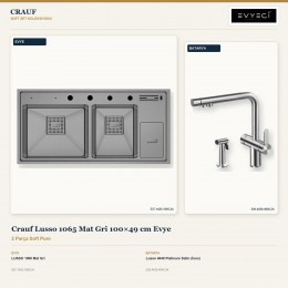 Crauf Lusso 1065 Mat Gri 100×49 cm Evye + Lusso 4040 Platinum Satin (İnox) Batarya | 2 Parça Soft Pure