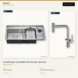 Crauf Lusso 1075 Mat Gri 100×50 cm Evye + Lusso 4035 Platinum Satin (İnox) Batarya | 2 Parça Soft Pro