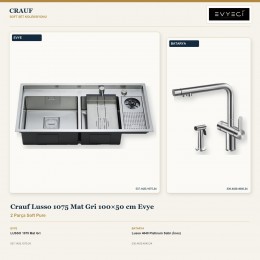Crauf Lusso 1075 Mat Gri 100×50 cm Evye + Lusso 4040 Platinum Satin (İnox) Batarya | 2 Parça Soft Pure