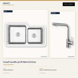 Crauf Lavello 3078 Mat Gri Evye + Attivo Pure 4065 Platinum Satin (İnox) Batarya | 2 Parça Soft Pure