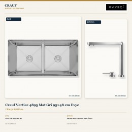 Crauf Vertice 4895 Mat Gri 95×48 cm Evye + Vertice 4055 Platinum Satin (İnox) Batarya | 2 Parça Soft Pure