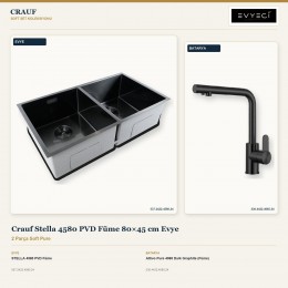 Crauf Stella 4580 PVD Füme 80×45 cm Evye + Attivo Pure 4065 Dark Graphite (Füme) Batarya | 2 Parça Soft Pure