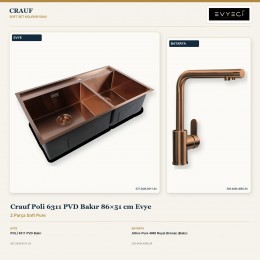 Crauf Poli 6311 PVD Bakır 86×51 cm Evye + Attivo Pure 4065 Royal Bronze (Bakır) Batarya | 2 Parça Soft Pure