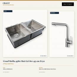 Crauf Stella 4580 Mat Gri 80×45 cm Evye + Attivo Pure 4065 Platinum Satin (İnox) Batarya | 2 Parça Soft Pure