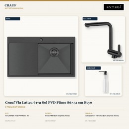Crauf Via Lattea 6172 Sol PVD Füme 86×51 cm Evye + Pesce 4060 Batarya + Aynı Renk Sabunluk | 3 Parça Soft Classic