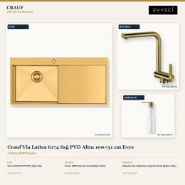 Crauf Via Lattea 6174 Sağ PVD Altın 100×51 cm Evye + Pesce 4060 Batarya + Aynı Renk Sabunluk | 3 Parça Soft Classic