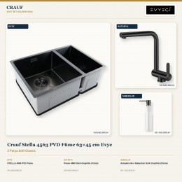 Crauf Stella 4563 PVD Füme 63×45 cm Evye + Pesce 4060 Batarya + Aynı Renk Sabunluk | 3 Parça Soft Classic