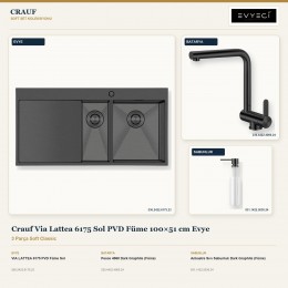Crauf Via Lattea 6175 Sol PVD Füme 100×51 cm Evye + Pesce 4060 Batarya + Aynı Renk Sabunluk | 3 Parça Soft Classic