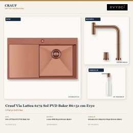 Crauf Via Lattea 6172 Sol PVD Bakır 86×51 cm Evye + Lusso 4030 Batarya + Aynı Renk Sabunluk | 3 Parça Soft Flex