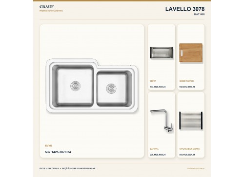 Crauf Lavello 3078 Mat Gri Evye + Pesce 4060 Çelik Batarya 5 Parça Set