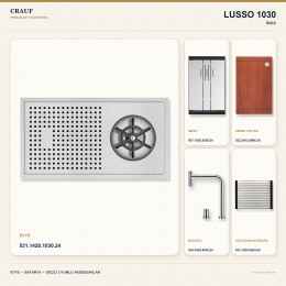 Crauf Lusso 1030 İnox 42×22 cm Evye + Lusso 4030 Çelik Batarya 5 Parça Premium Set