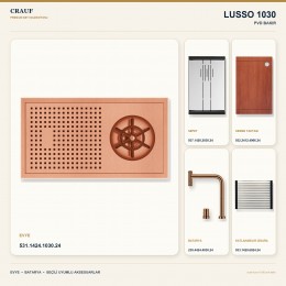 Crauf Lusso 1030 PVD Bakır 42×22 cm Evye + Lusso 4030 PVD Bakır Batarya 5 Parça Premium Set