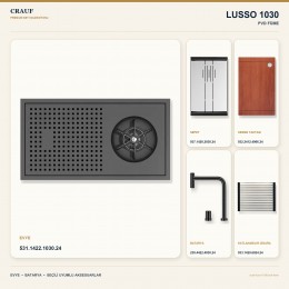 Crauf Lusso 1030 PVD Füme 42×22 cm Evye + Lusso 4030 PVD Füme Batarya 5 Parça Premium Set