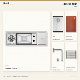 Crauf Lusso 1035 İnox 79×27 cm Evye + Lusso 4030 Çelik Batarya 5 Parça Premium Set