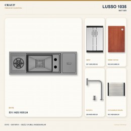 Crauf Lusso 1035 Mat Gri 79×27 cm Evye + Lusso 4030 Çelik (Mat Gri evye için nötr alternatif) Batarya 5 Parça Set