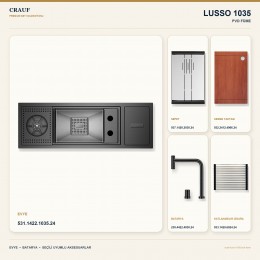 Crauf Lusso 1035 PVD Füme 79×27 cm Evye + Lusso 4030 PVD Füme Batarya 5 Parça Premium Set