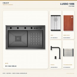 Crauf Lusso 1056 PVD Füme 86×48 cm Evye + Lusso 4030 PVD Füme Batarya 5 Parça Premium Set