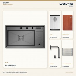 Crauf Lusso 1060 PVD Füme 86×49 cm Evye + Lusso 4030 PVD Füme Batarya 5 Parça Premium Set